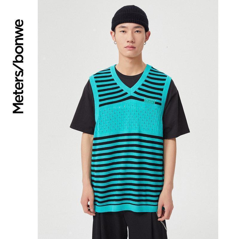 [1件3折价:58.5]美特斯邦威条纹毛织背心男新款春秋肌理撞色宽松潮流男士上衣