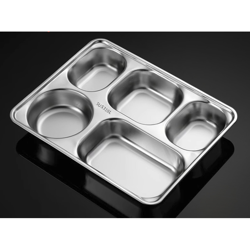 316不锈钢快餐盘分格隔饭盒 五格餐盒学生食堂打饭盘 316钢餐盒【深五格】