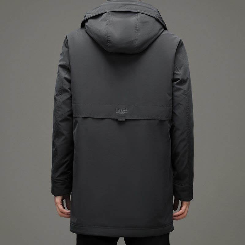 恒源祥2021冬季新款中长款羽绒服男中青年时尚大口袋羽绒连帽男士外套图片