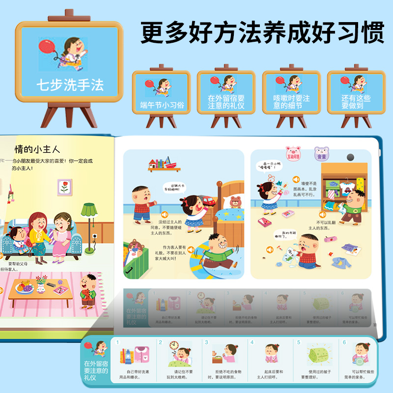 [文明讲理 爱上幼儿园]行为习惯+爱上幼儿园 [正版]幼儿行为习惯手指点读发声书会说话的早教书文明礼仪互动游戏0到3岁幼高清大图