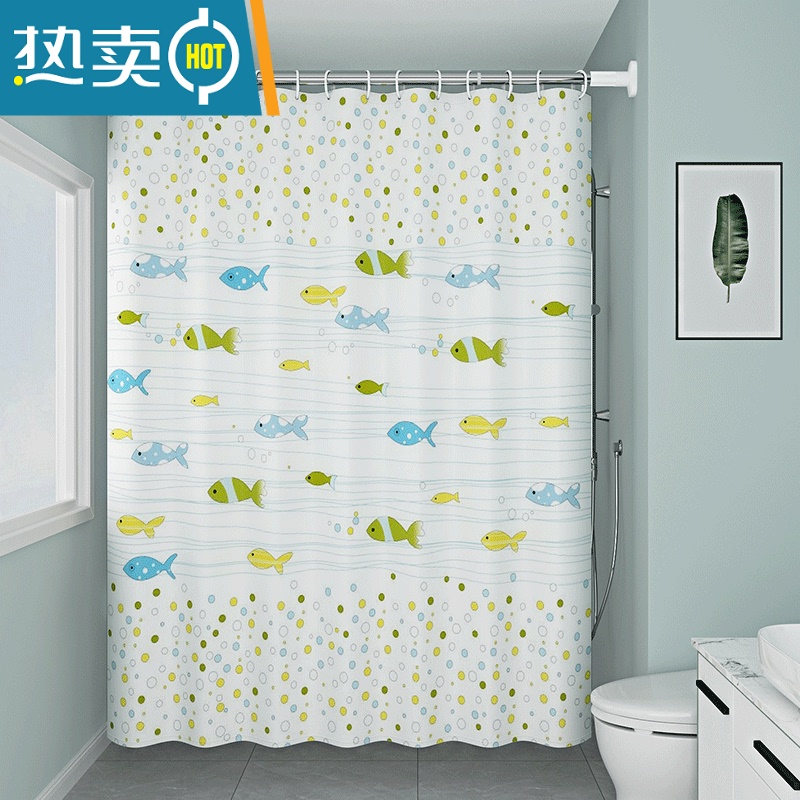 敬平卫生间加厚防水浴帘浴室浴帘布隔断帘子窗帘挂帘沐浴帘高清大图