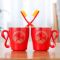 结婚牙杯套装卫生间刷牙缸卫浴杯子一对红色V2|对杯-牡丹喜天鹅杯-【送牙刷】