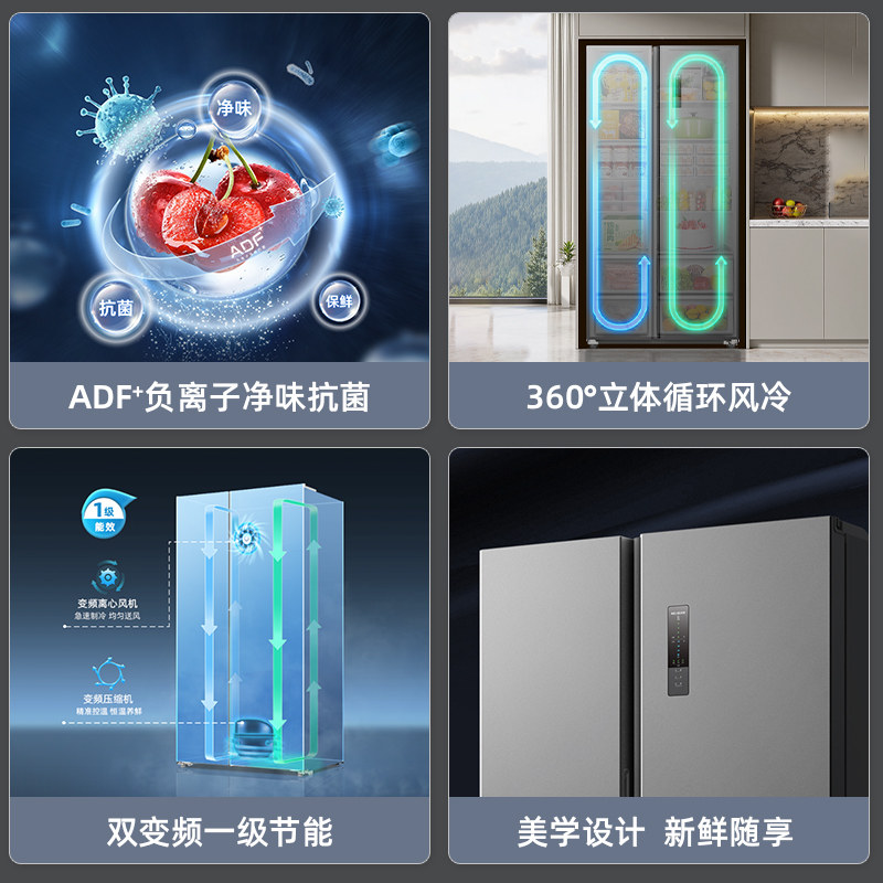 美菱(MELNG)收纳师632L冰箱家用无霜对开双门一级能效双变频大容量电冰箱高清大图