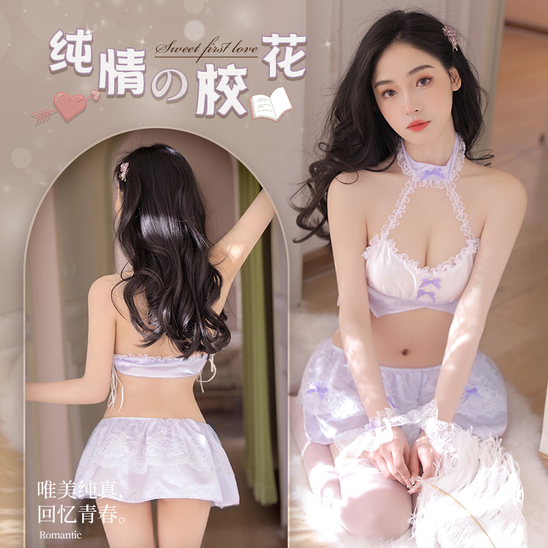 霏慕情趣内衣性感蕾丝火辣激情午夜魅力女式情趣睡衣纯欲风花边饰颈分体套装开裆露乳免脱制服诱惑角色扮演血滴子T裤丁字内裤高清大图