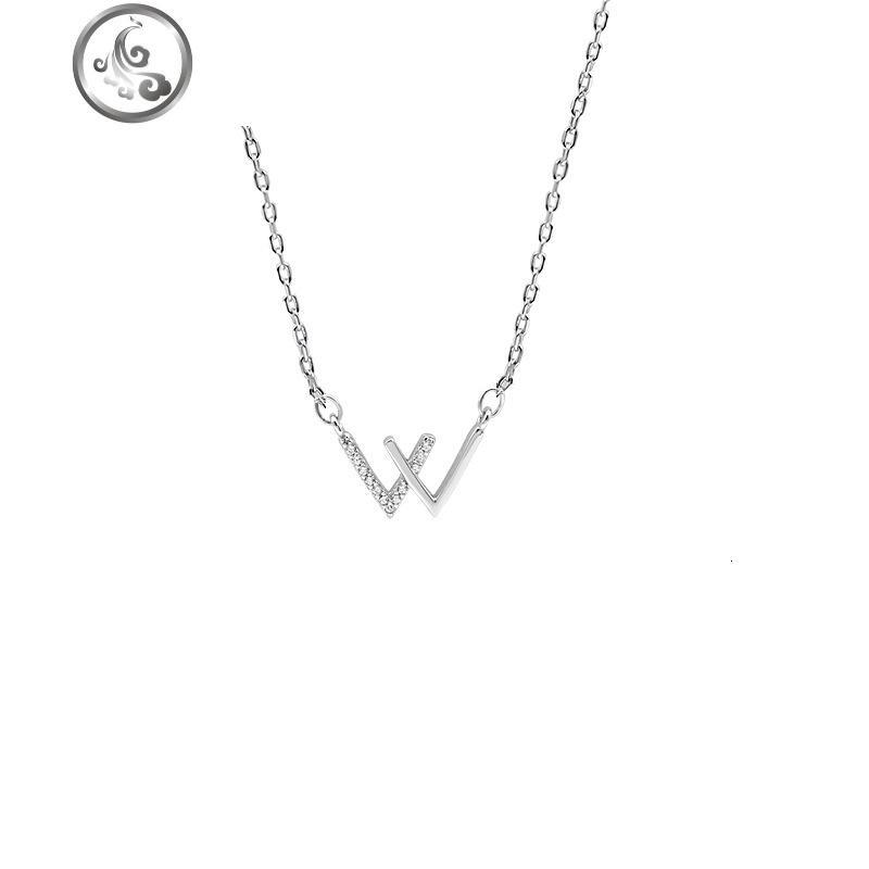 纯银姓氏w字母项链女吊坠双v形韩版气质简约个性时尚网红锁骨链潮jimi