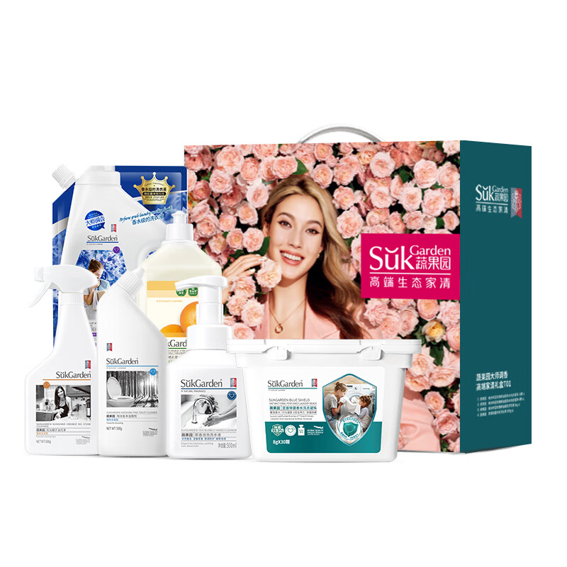 蔬果园 洗护清洁蓝盾除菌6件套3.6kg 高端家清礼盒