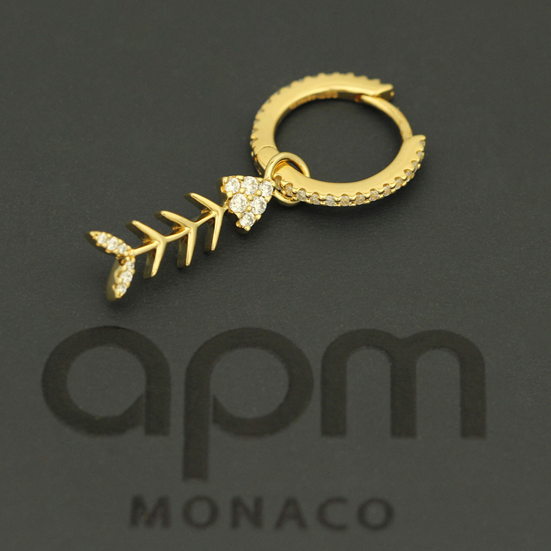 apm MONACO单只金色小鱼骨耳环925银耳饰个性时尚穿孔耳坠女士百搭首饰AE11618OXY AE11618OXY高清大图