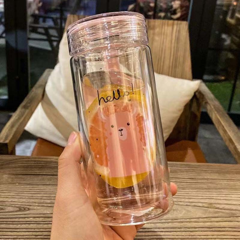 双层玻璃杯小巧可爱便携水杯子耐热创意迷你喝水杯清新少女随手杯粉色