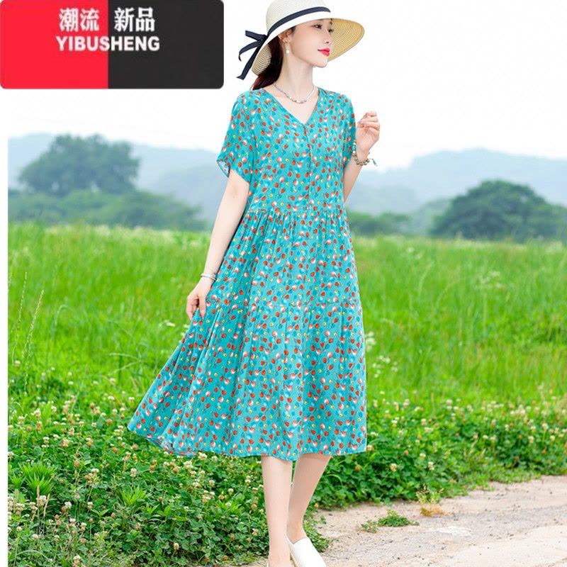 YIBUSHENG新款气质高端棉绸连衣裙女季中年妈妈装宽松中长款大摆沙滩裙图片