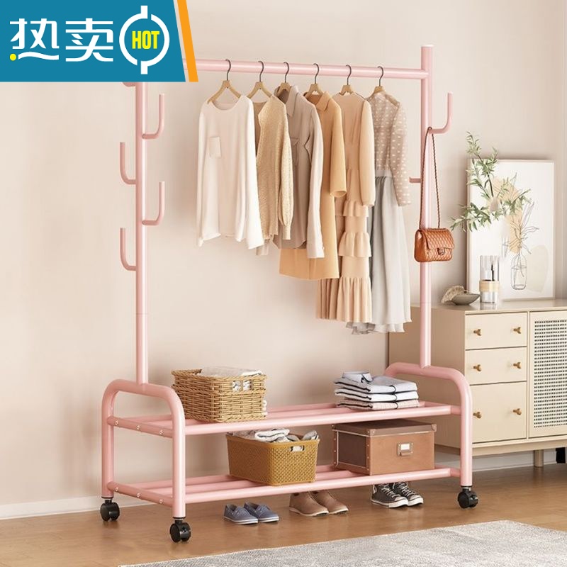 敬平加粗晾衣架落地卧室内挂衣架单杆式衣服架子简易家用收纳架衣帽架 双层150cm黑-仙人掌衣架 加粗25管径高清大图