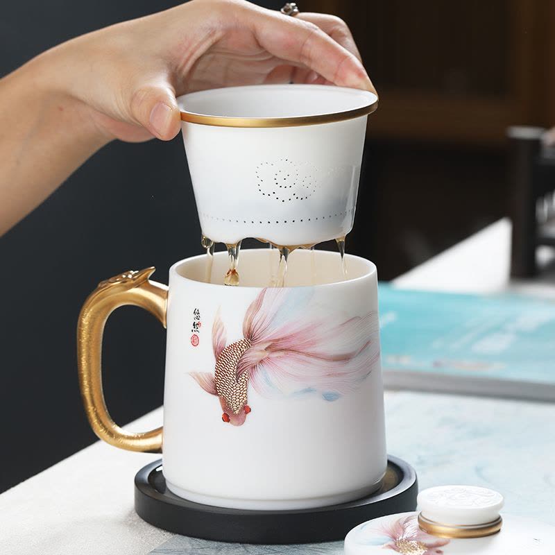 MULTIPOTENT茶杯功夫茶具办公杯羊脂玉得意杯悠然自得黄旭东大师作品伴手礼盒图片