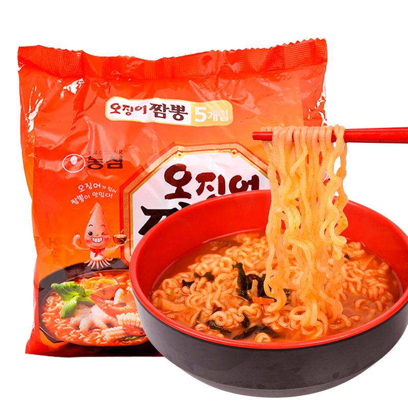 农心 Nongshim 方便面农心鱿鱼面5连包韩国进口方便面海鲜味拉面辣味泡面124g 5袋 价格图片品牌报价 苏宁易购惜香缘食品专营店
