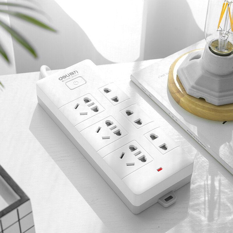 得力18255插座_6组合孔2米_PVC袋装(白)(只)高清大图