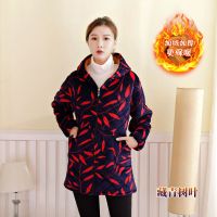秋冬羽绒服罩衣成人长袖加棉加绒加厚水晶绒外套工作服厨房防油女 成人[加棉帽子款] 藏青树叶 XL(建议110-120斤)