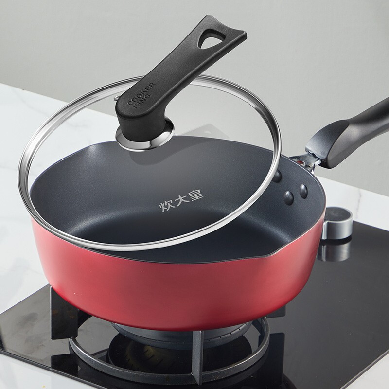 炊大皇 平底锅煎锅不粘锅加深加高炒菜锅煤气电磁炉通用牛排锅 红火深煎锅(带盖)28cm JG28HH-1!高清大图