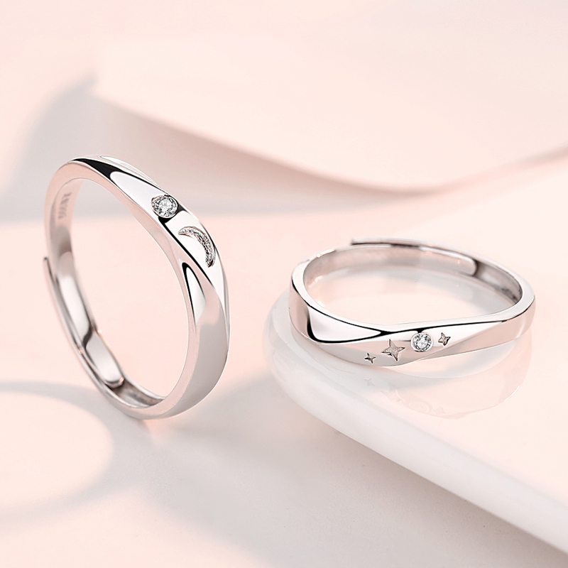聚福品珠宝【不离不弃&星月相伴】情侣戒纯银戒指足银999男女生日