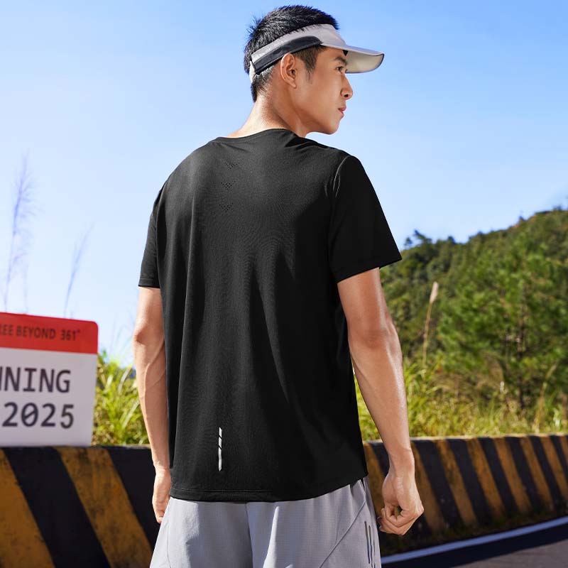 361°运动t恤男士夏季新款透气薄款上衣速干衣圆领短袖纯色短T男装高清大图