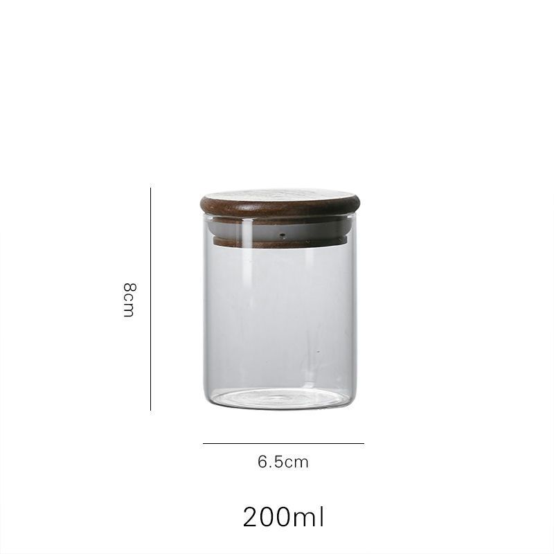 玻璃储物罐小号200ml 相思木盖高硼硅玻璃储物罐厨房收纳罐五谷杂粮储存罐小号茶叶罐