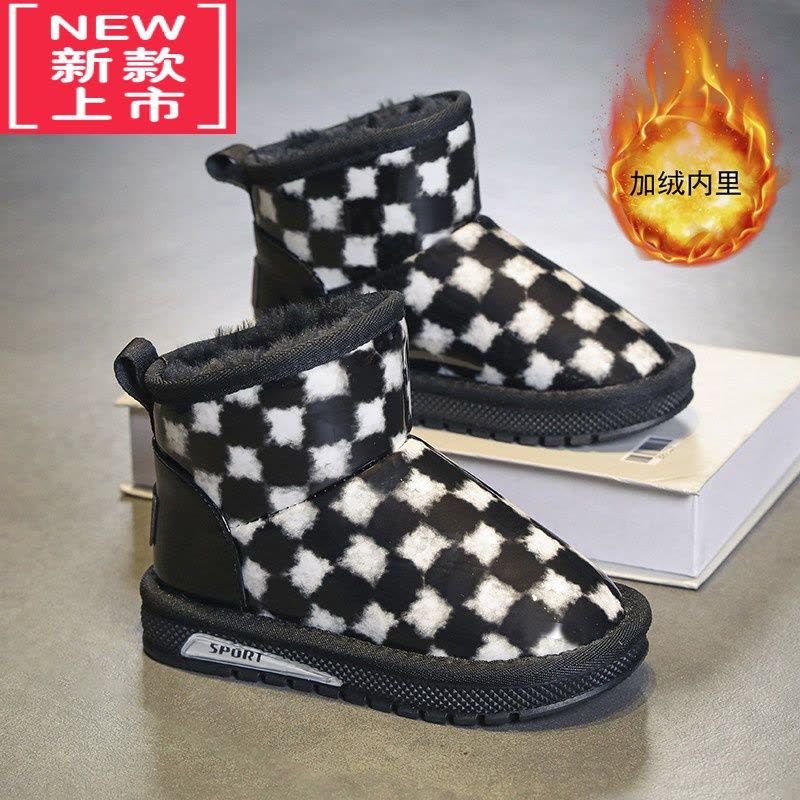 可莉允男童雪地靴冬季一体防水儿童靴子中大童加绒加厚宝宝东北棉鞋图片