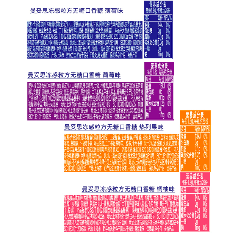 曼妥思冻感粒方无糖口香糖46g盒装强劲薄荷糖提神清新口气清凉软糖