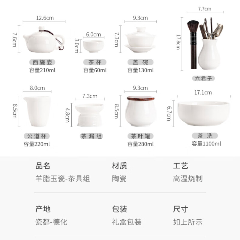 苏氏陶瓷/SUSHI CERAMICS J0438 羊脂玉白瓷功夫茶具套装德化中国白三才盖碗套礼盒装 (单位:盒)高清大图