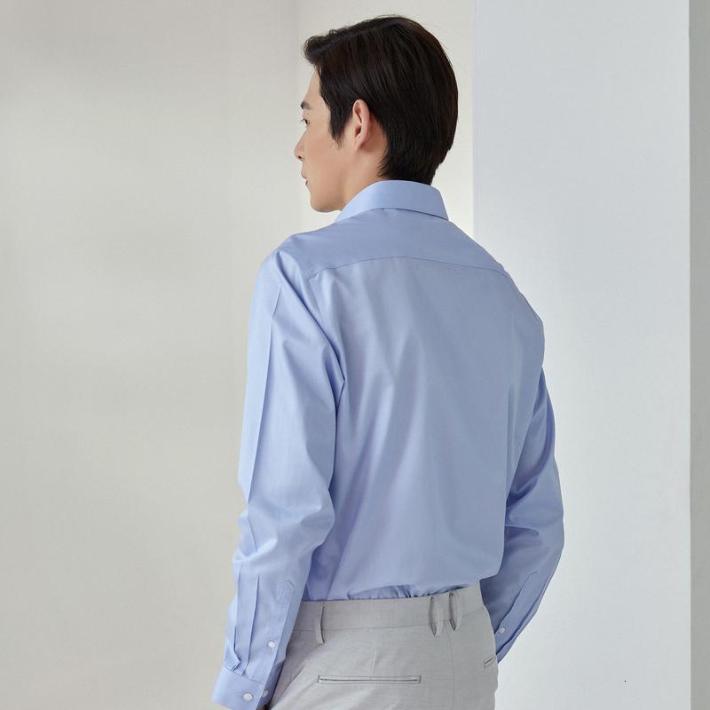 165]mecity男装2021夏季新款衬衣纯棉dp免烫抗紫外线冰感蓝色衬衫男士