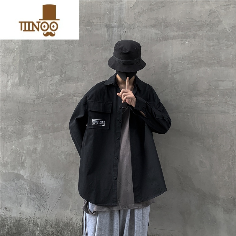 YANXU机能风衬衫男长袖网红ins潮牌百搭学生宽松美式日系工装外套高清大图