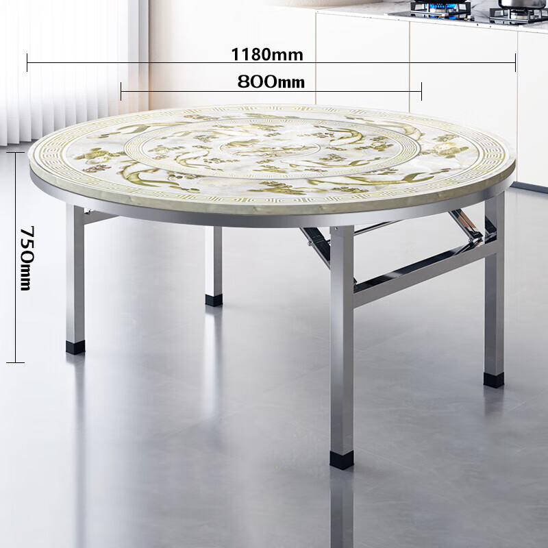 戴劲不锈钢内置转盘圆桌折叠桌带转盘1.18米内置0.8转盘全彩年年有鱼高清大图