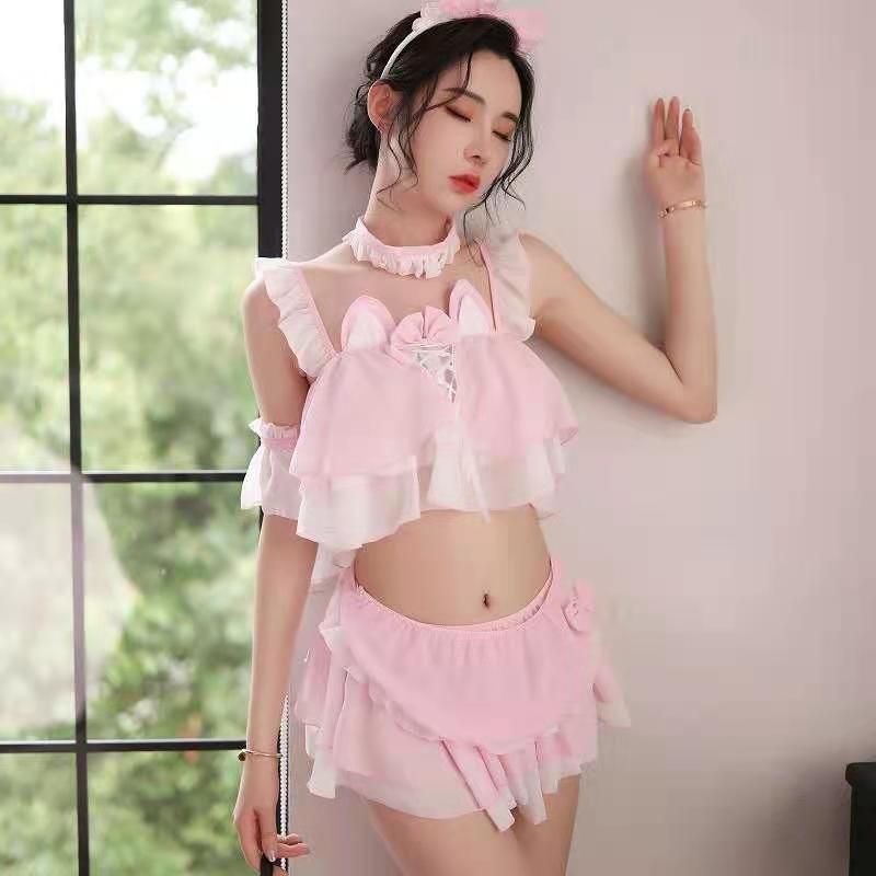 女式情趣睡衣 情趣内衣可爱兔女郎制服性感学生装女软萌兔耳调皮可爱猫咪套装长夜漫漫透视火热三点式夜店免脱露乳成人用品高清大图