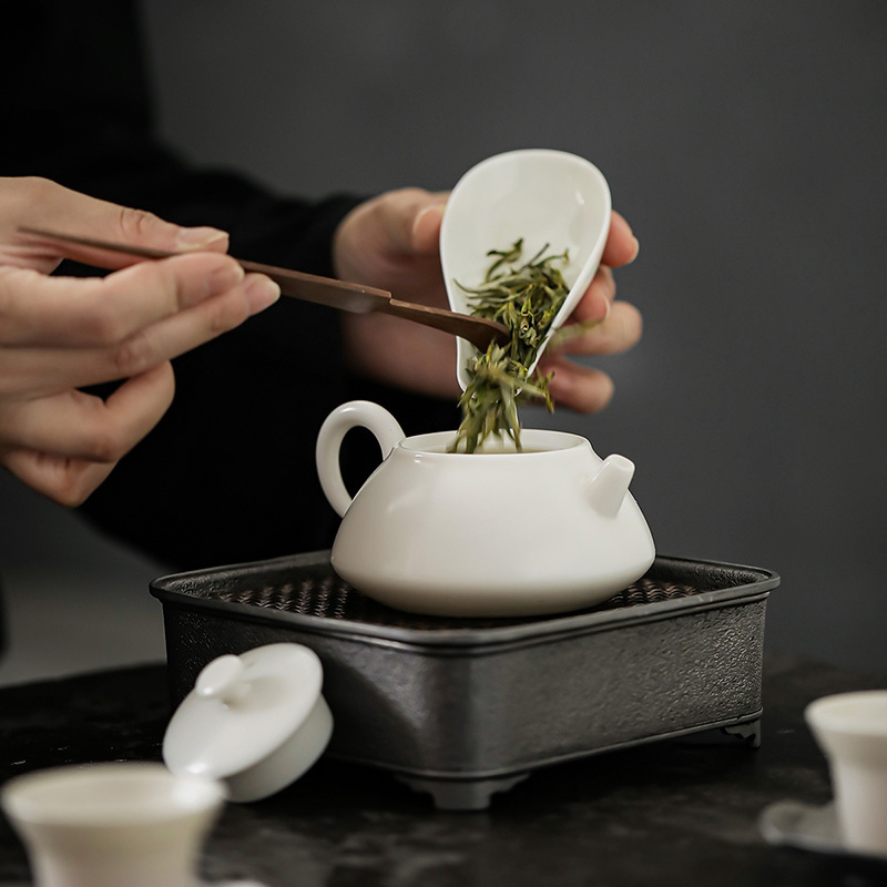 領藝 德化白瓷玉瓷石瓢壶功夫茶具茶壶猪油白泡茶器 伍华石瓢壶(素烧釉)