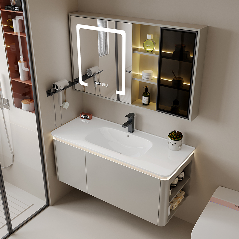 (送入户安装)汉德斯科实木智能镜柜浴室柜组合一体陶瓷盆洗漱台家用