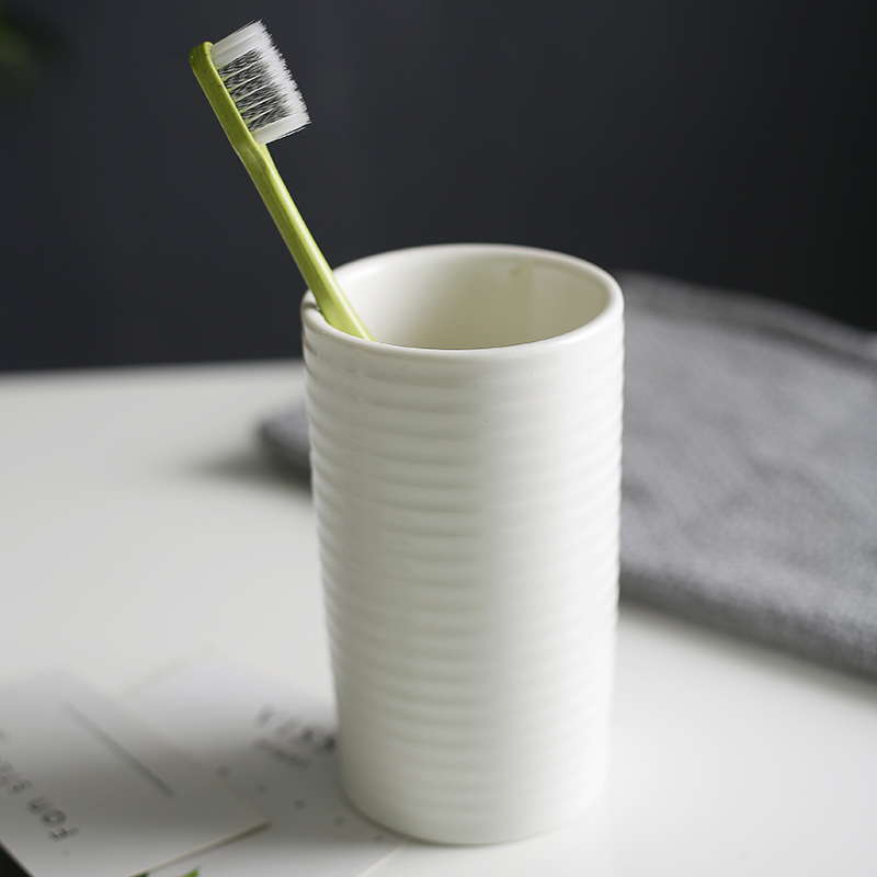 牙刷杯北欧ins风漱口杯套装简约现代情侣洗漱杯创意陶瓷家用 一对 三维工匠 白色旋纹,单杯高清大图