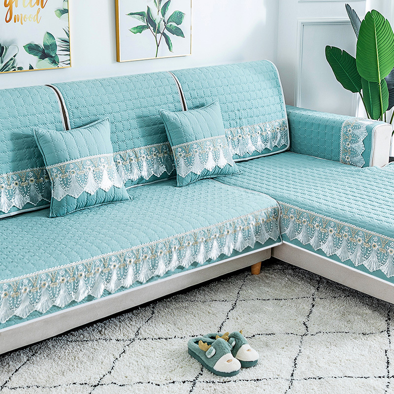 家柏饰(CORATED)四季通用防滑沙发垫坐垫子布艺全包萬能沙发套罩沙发盖布沙发巾 澜亭浅蓝 110*110cm