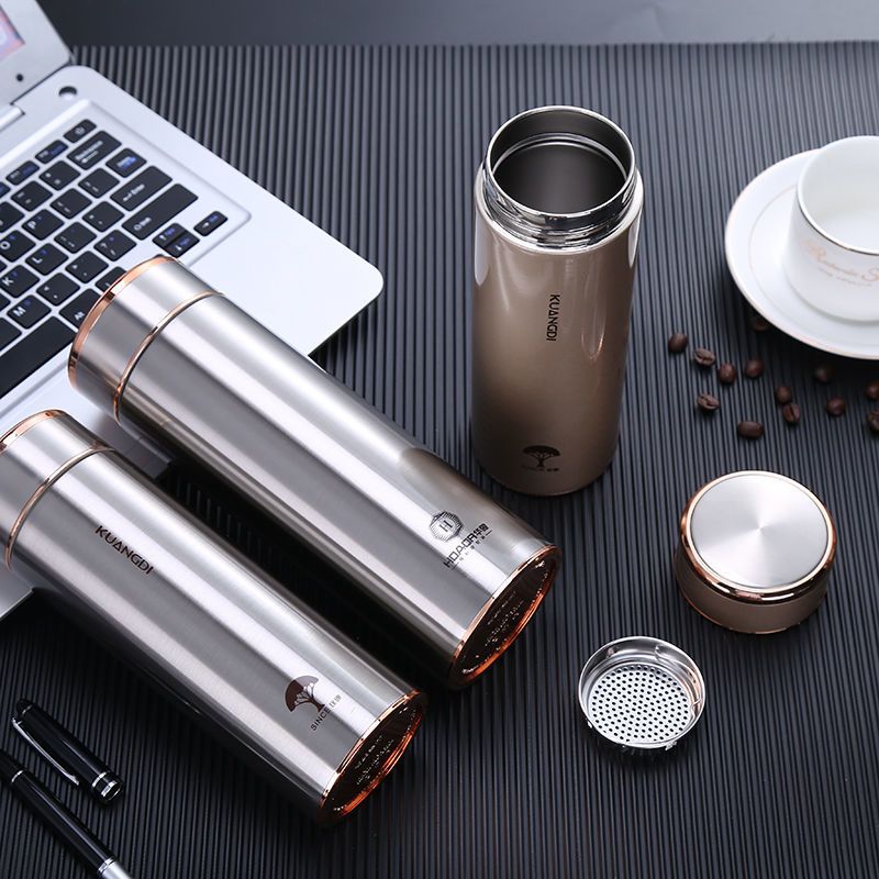 匡迪不锈钢保温杯男女学生大容量便携水杯壶高档商务办公泡茶杯子香槟