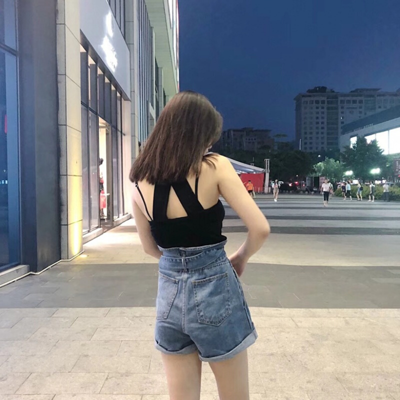 条纹背心2018夏季新款纯色带后背交叉露背小心机短款外穿上衣女白色均码