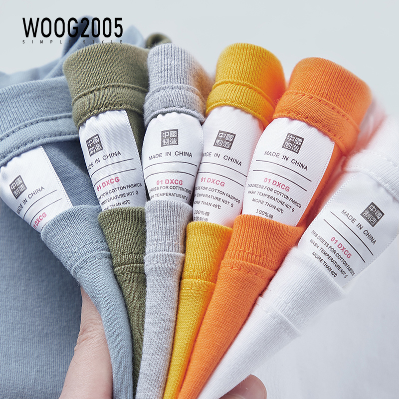 WOOG2005夏季潮牌纯色短袖男纯棉宽松t恤220g重磅不透圆领体恤