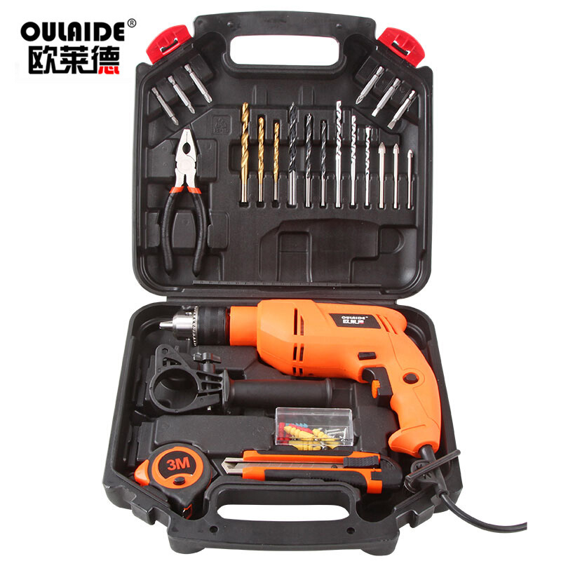 莱德oulaide家用电钻多功能冲击钻两用电动螺丝刀起子机套装五金工具