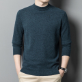 鄂尔多斯高档精纺羊绒衫男长袖新款中年宽松纯色圆领针织体恤衫高档纯山羊绒衫男圆领纯色精纺薄款针织衫毛衣 夜蓝 185/100A