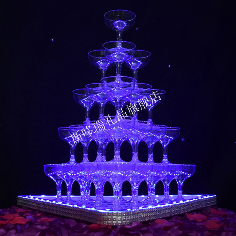 林檎香槟塔 五层七层香槟塔 三角酒塔led灯亚克力杯子婚庆道具 香槟酒