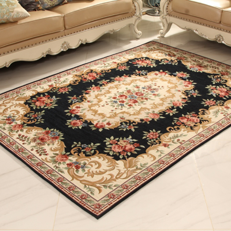 美帮汇欧式地毯客厅简约现代沙发地毯茶几毯卧室床边地毯家用满铺可机洗 029深蓝 80×120cm