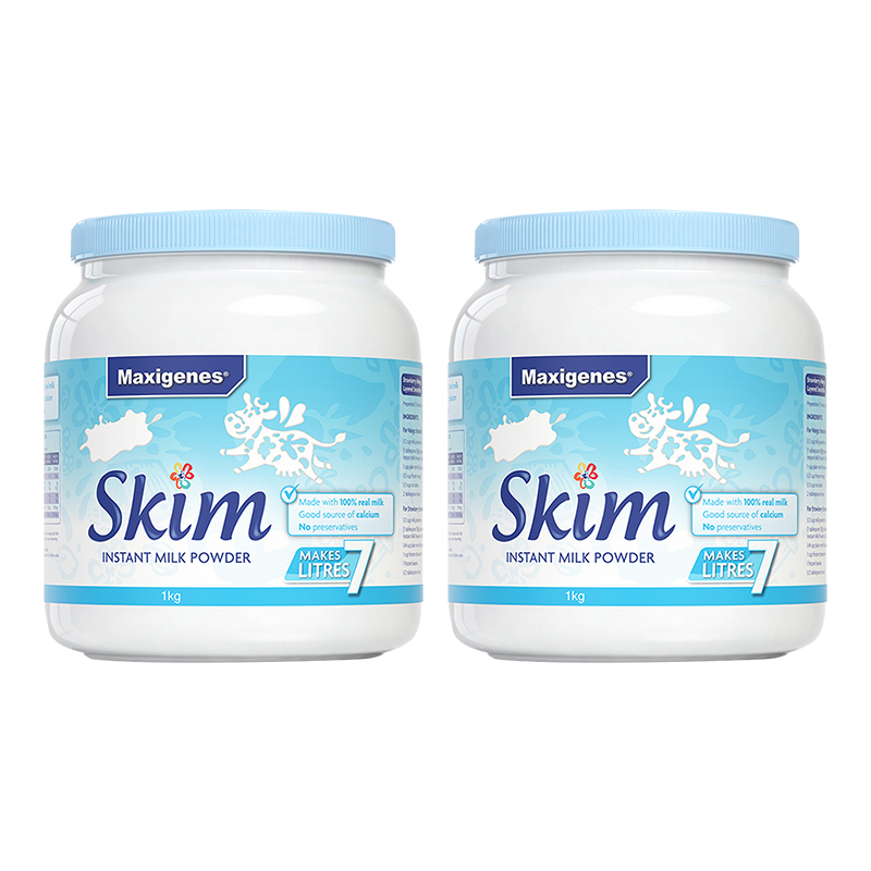 新效期【保税】2罐-美可卓(Maxigenes)蓝胖子蓝妹子脱脂高钙牛奶粉1kg澳洲进口脱脂成人奶粉中老年青少年