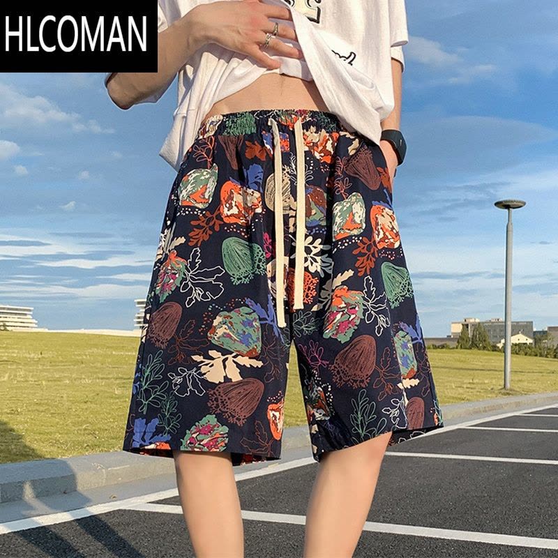 HLCOMAN夏季薄款花短裤宽松沙滩裤男潮牌速干大裤衩五分休闲裤子居家中裤图片