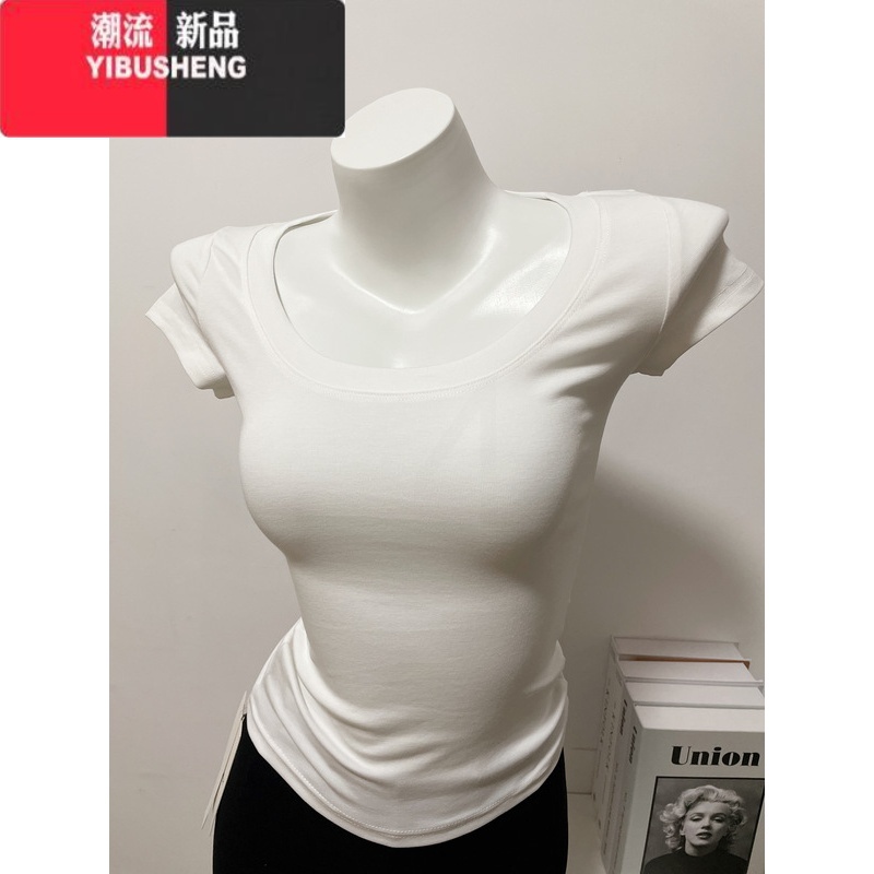 YIBUSHENG版型~色系好看!修身百搭圆领短袖t恤女弹力基础款上衣高清大图