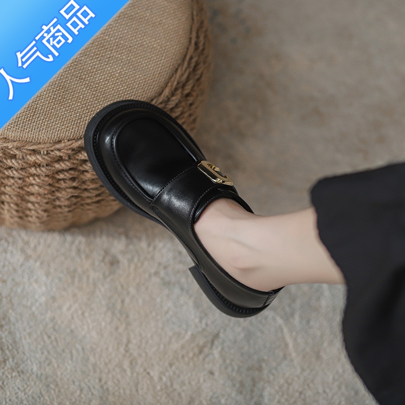 SUNTEK小皮鞋女2023年夏季新款复古英伦风百搭厚底学生一脚蹬大码乐福鞋高清大图