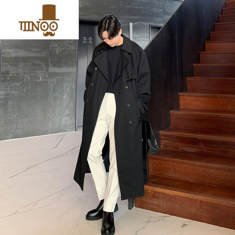 YANXU风衣外套男中长款日系战壕克苏鲁感卡其色过膝男士大衣高清大图