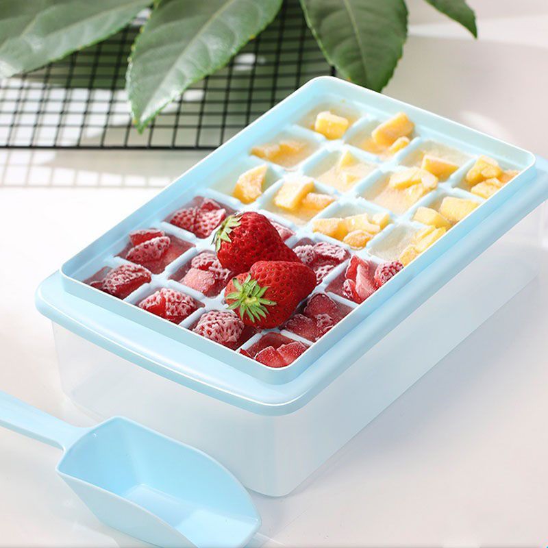 冰格制冰盒带盖冰块盒自制雪糕冰棒模具硅胶棒冰冰糕冰激凌模具|33格蓝色+绿色