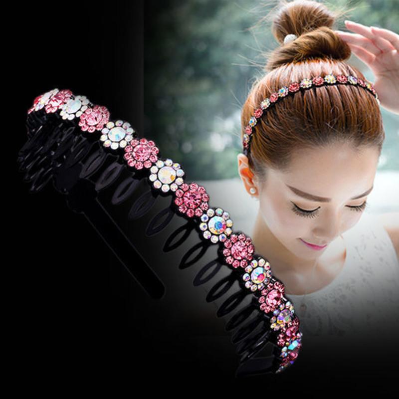 水钻花朵头箍韩版简约带齿防滑成人气质白塔镶钻前边发夹假发发箍假发