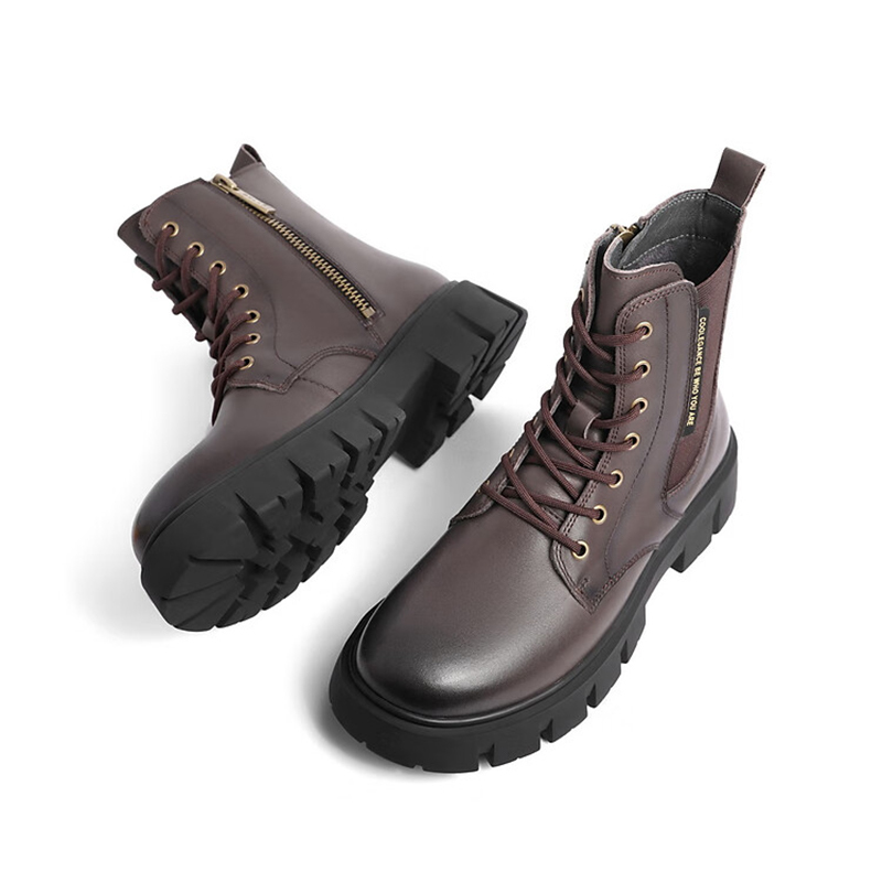 百丽厚底马丁靴男牛皮革潮搭短靴7sv01dd2