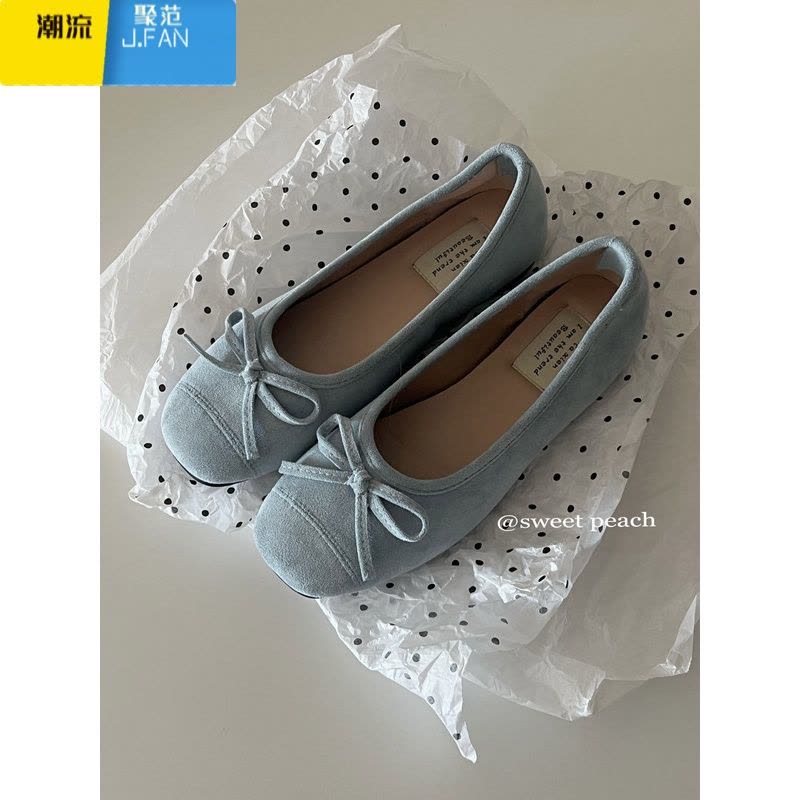 聚范甜桃星球法式软底蓝色芭蕾鞋女夏季2024新款复古平底浅口晚风单鞋图片