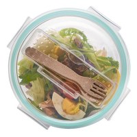 趣涉家居 上班带饭水果保鲜简约现活日用家居百货玻璃饭盒圆形分隔保鲜盒密封便当盒学生带盖居家用品